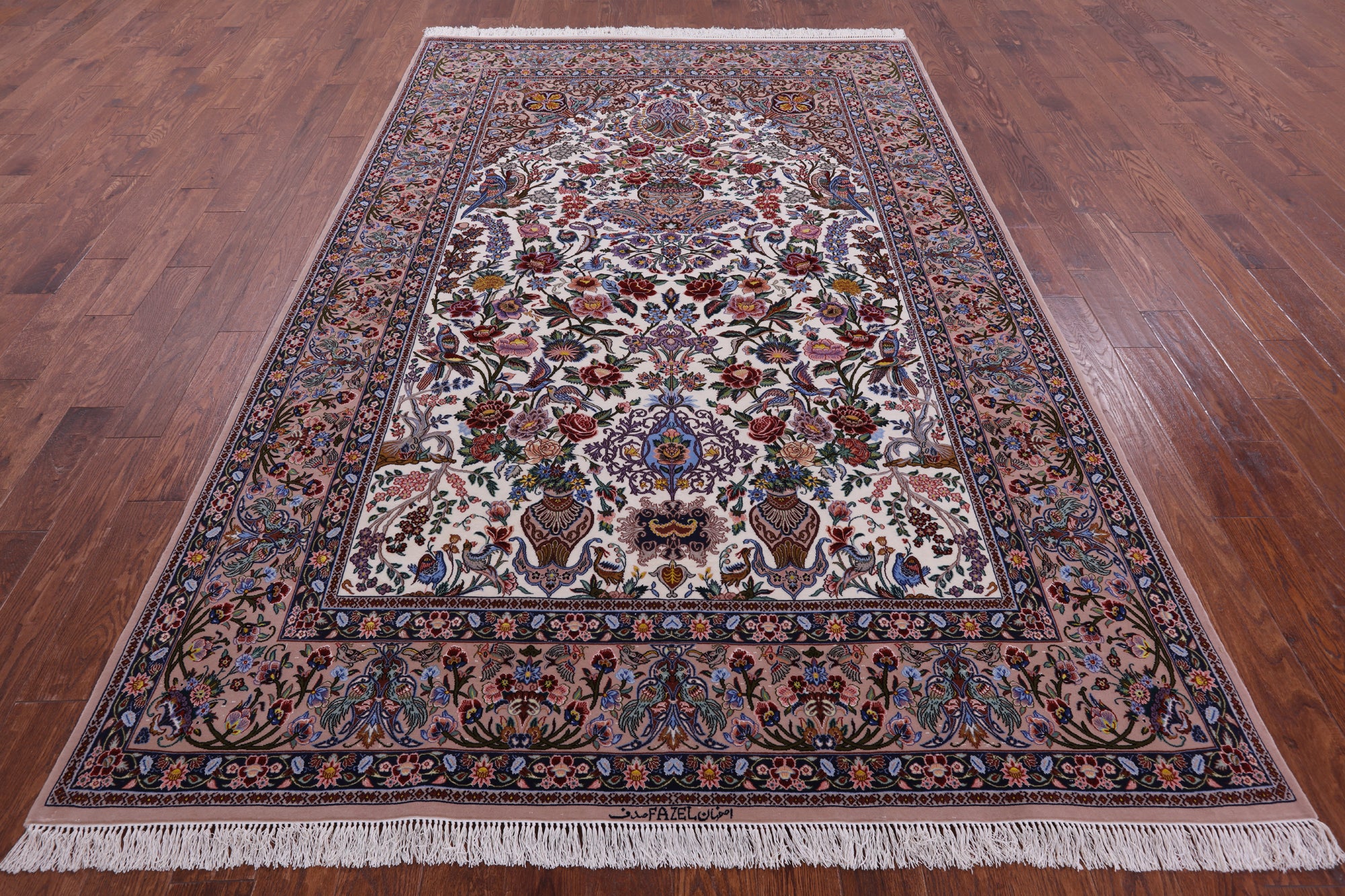 Ivory Isfahan Authentic Persian Hand Knotted Wool & Silk Area Rug - 6' 8" X 10' 2" - Golden Nile