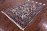 Ivory Isfahan Authentic Persian Hand Knotted Wool & Silk Area Rug - 6' 8" X 10' 2" - Golden Nile
