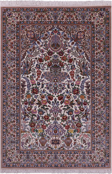 Ivory Isfahan Authentic Persian Hand Knotted Wool & Silk Area Rug - 6' 9" X 10' 3" - Golden Nile