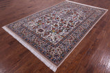 Ivory Isfahan Authentic Persian Hand Knotted Wool & Silk Area Rug - 6' 9" X 10' 3" - Golden Nile