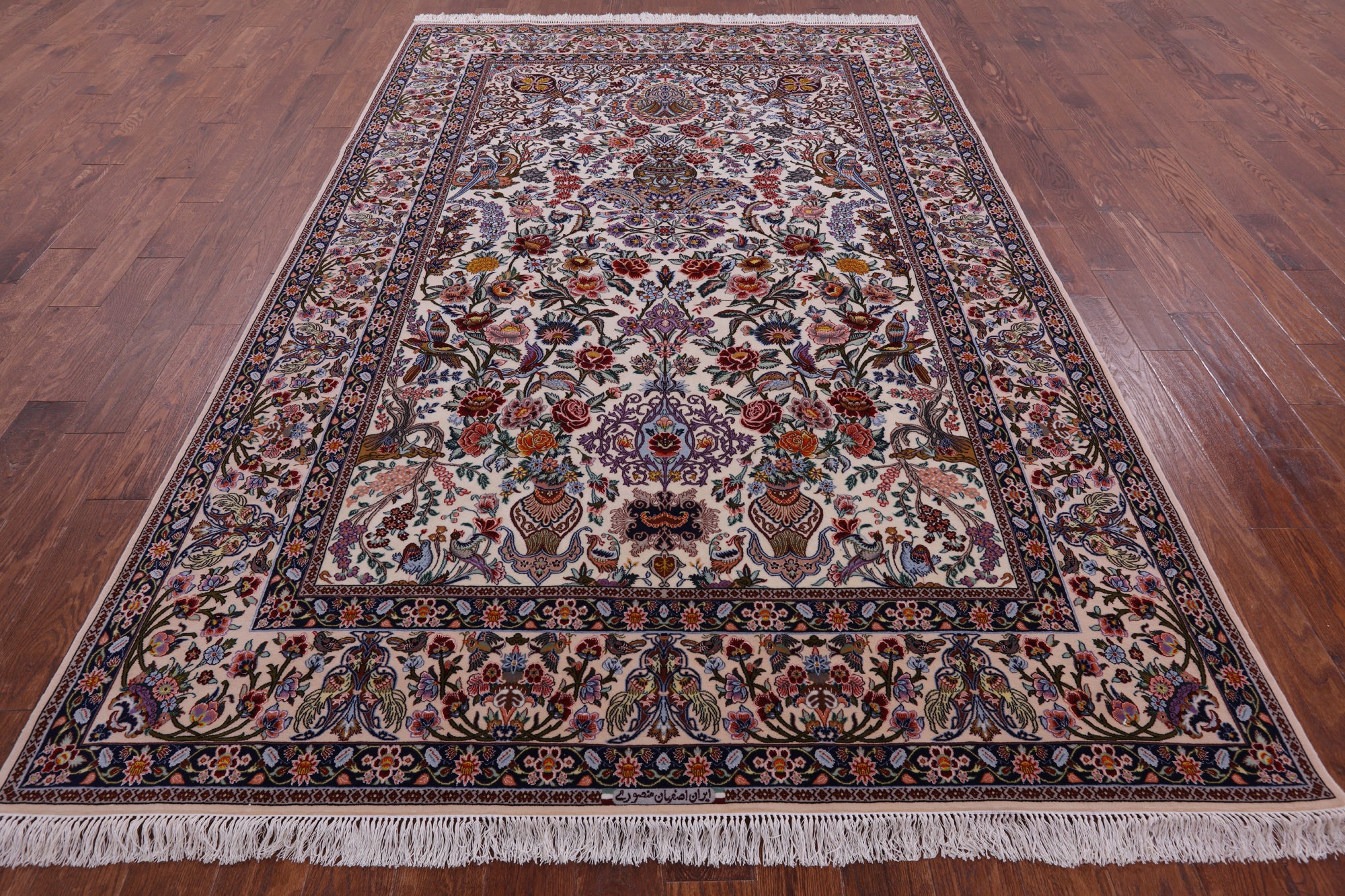 Ivory Isfahan Authentic Persian Hand Knotted Wool & Silk Area Rug - 6' 8" X 10' 2" - Golden Nile
