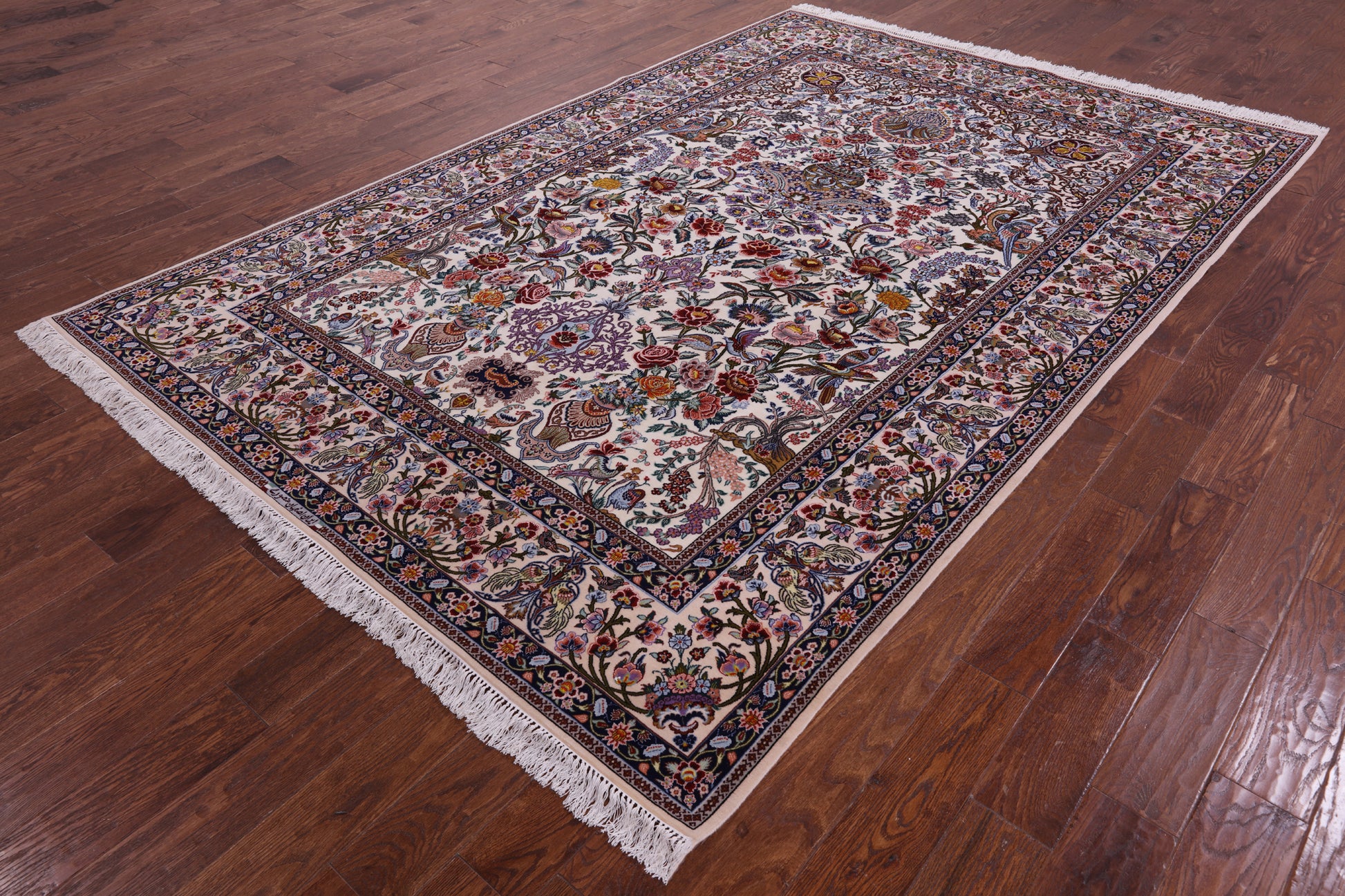 Ivory Isfahan Authentic Persian Hand Knotted Wool & Silk Area Rug - 6' 8" X 10' 2" - Golden Nile