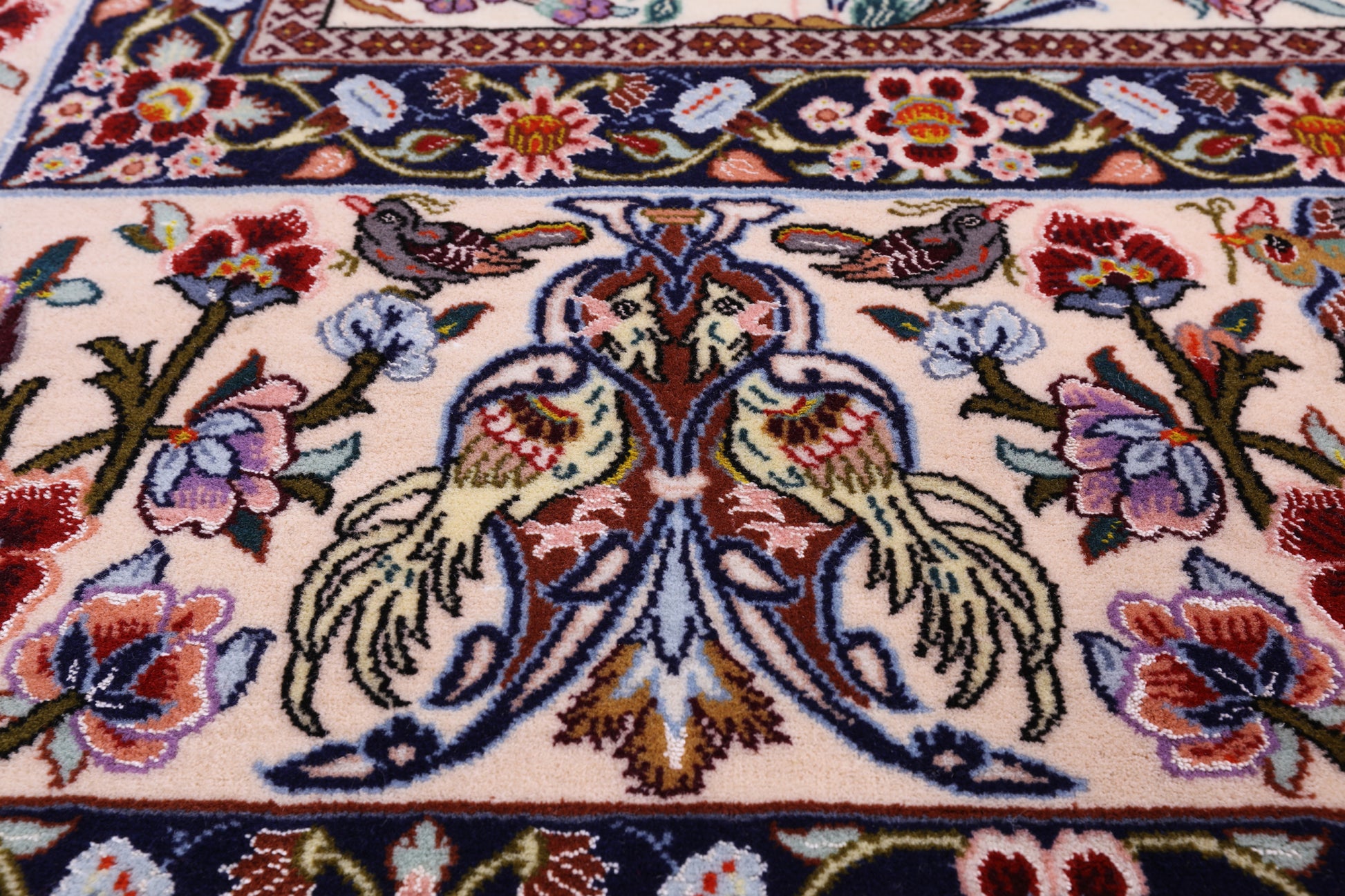 Ivory Isfahan Authentic Persian Hand Knotted Wool & Silk Area Rug - 6' 8" X 10' 2" - Golden Nile