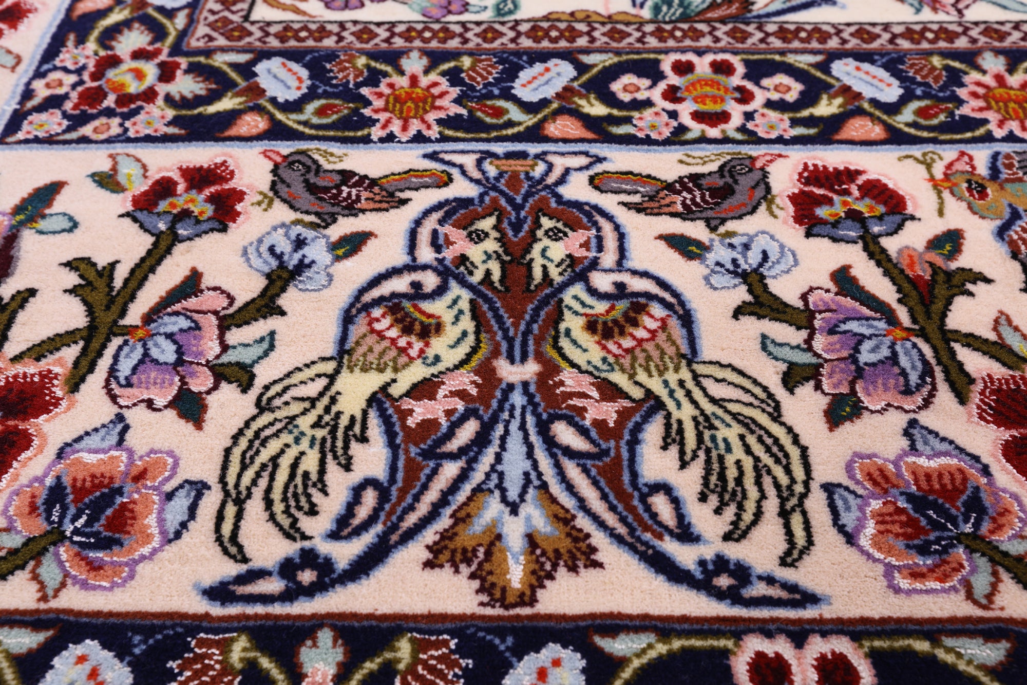 Ivory Isfahan Authentic Persian Hand Knotted Wool & Silk Area Rug - 6' 8" X 10' 2" - Golden Nile