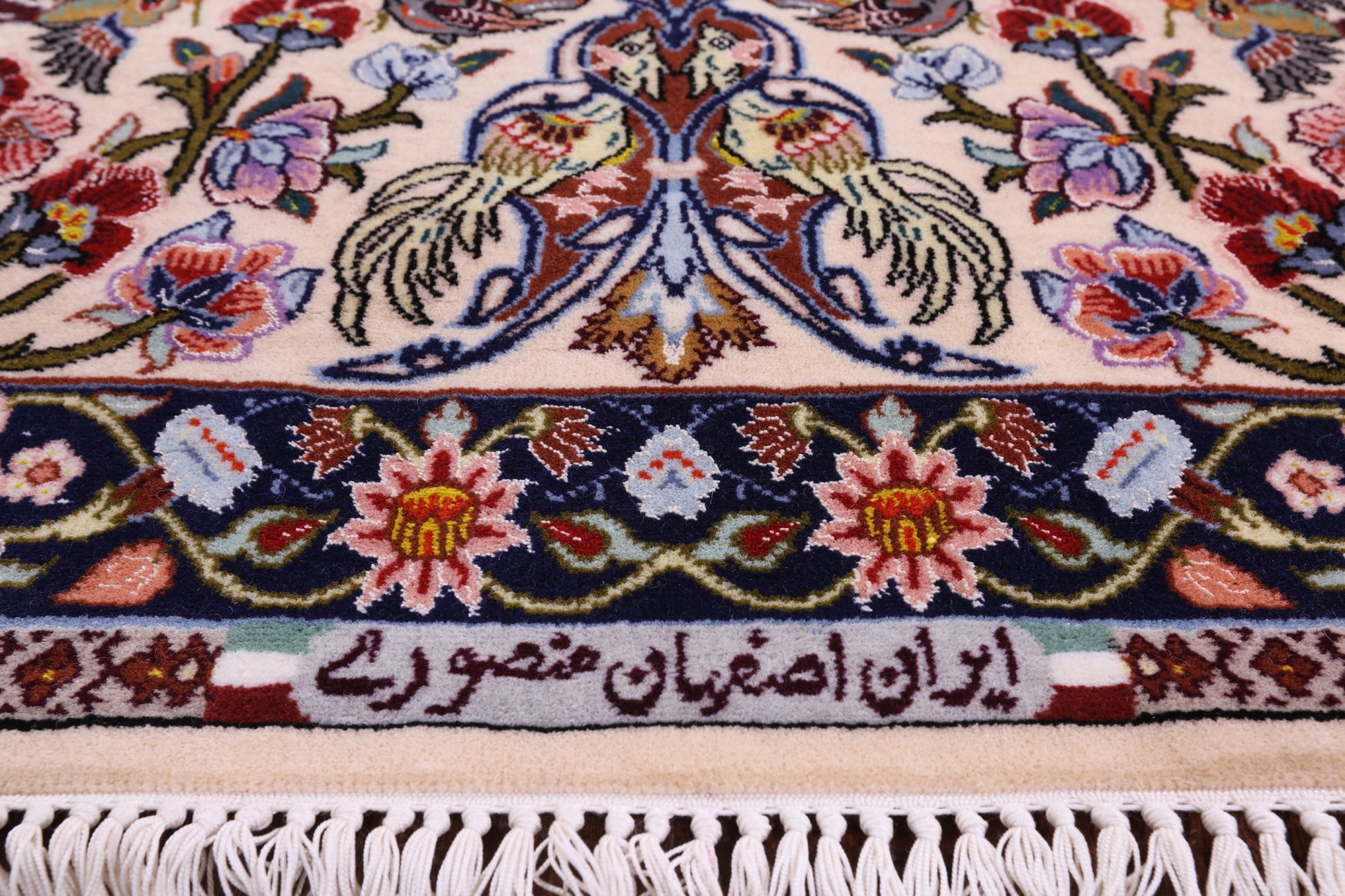 Ivory Isfahan Authentic Persian Hand Knotted Wool & Silk Area Rug - 6' 8" X 10' 2" - Golden Nile