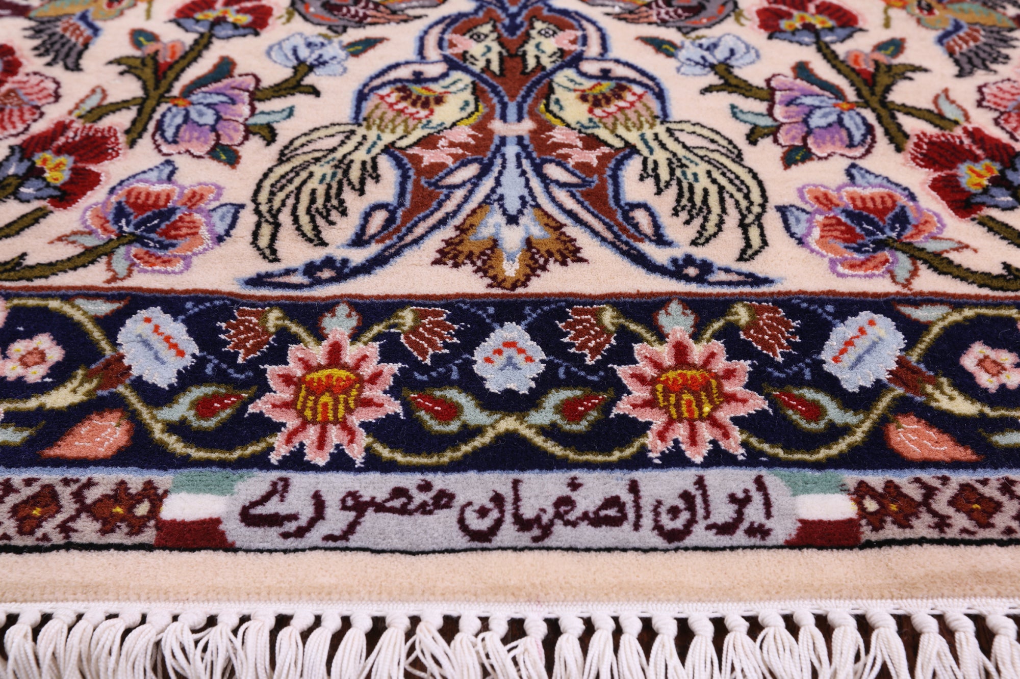 Ivory Isfahan Authentic Persian Hand Knotted Wool & Silk Area Rug - 6' 8" X 10' 2" - Golden Nile