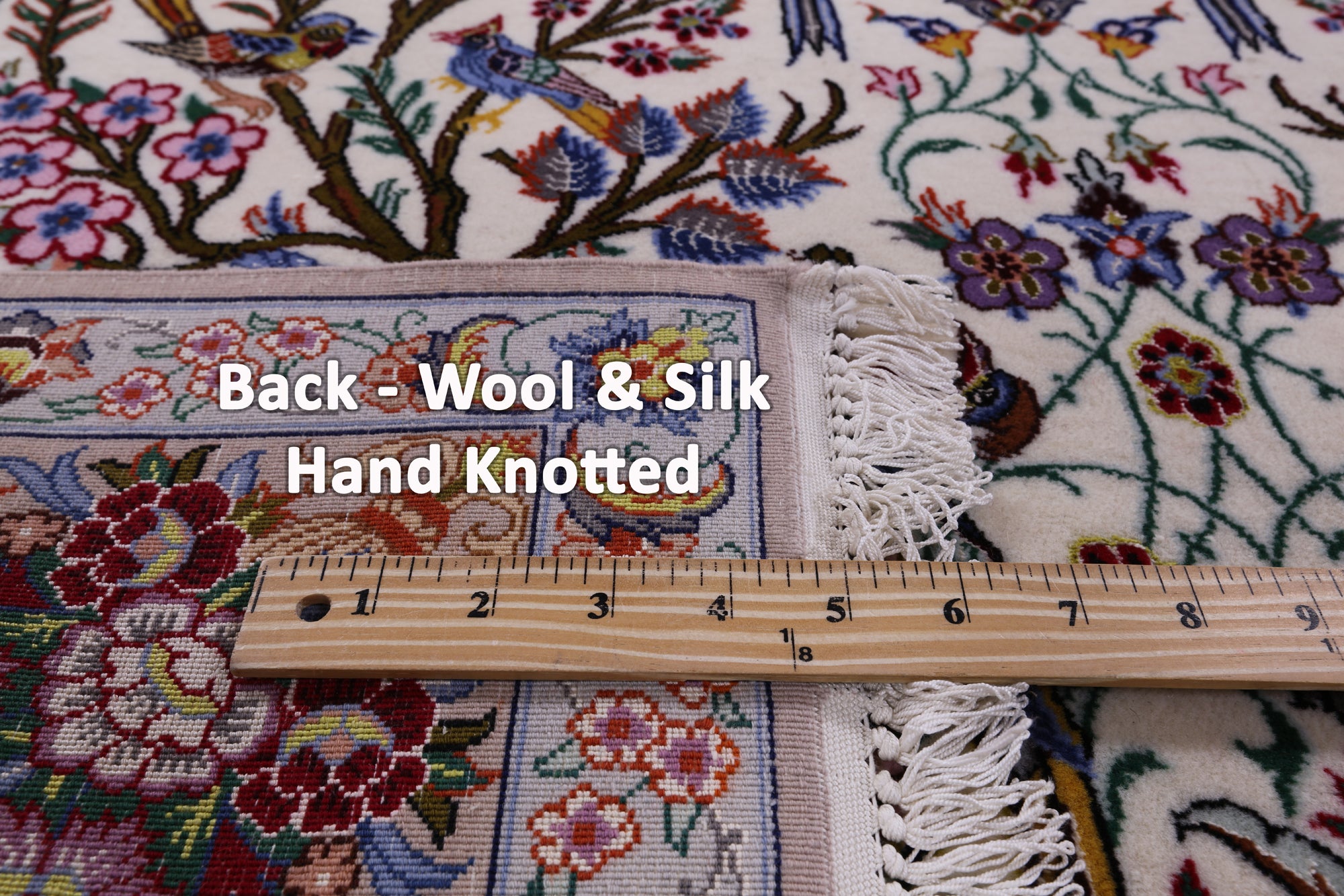 Ivory Wool & Silk Authentic Signed Isfahan Pictorial Persian Rug 4' 3" X 6' 7" - Golden Nile