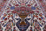 Ivory Wool & Silk Authentic Signed Isfahan Pictorial Persian Rug 4' 3" X 6' 7" - Golden Nile