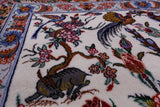 Ivory Wool & Silk Authentic Signed Isfahan Pictorial Persian Rug 4' 3" X 6' 7" - Golden Nile