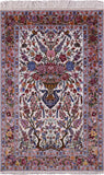 Ivory Wool & Silk Authentic Signed Isfahan Pictorial Persian Rug 4' 3" X 6' 7" - Golden Nile