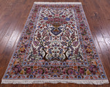 Ivory Wool & Silk Authentic Signed Isfahan Pictorial Persian Rug 4' 3" X 6' 7" - Golden Nile