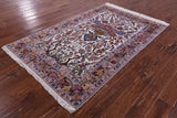 Ivory Wool & Silk Authentic Signed Isfahan Pictorial Persian Rug 4' 3" X 6' 7" - Golden Nile