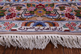 Ivory Wool & Silk Authentic Signed Isfahan Pictorial Persian Rug 4' 3" X 6' 7" - Golden Nile