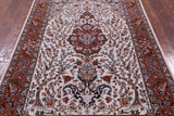 Ivory Signed Authentic Isfahan Wool & Silk Persian Rug 3' 7" X 5' 4" - Golden Nile