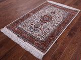 Ivory Signed Authentic Isfahan Wool & Silk Persian Rug 3' 7" X 5' 4" - Golden Nile