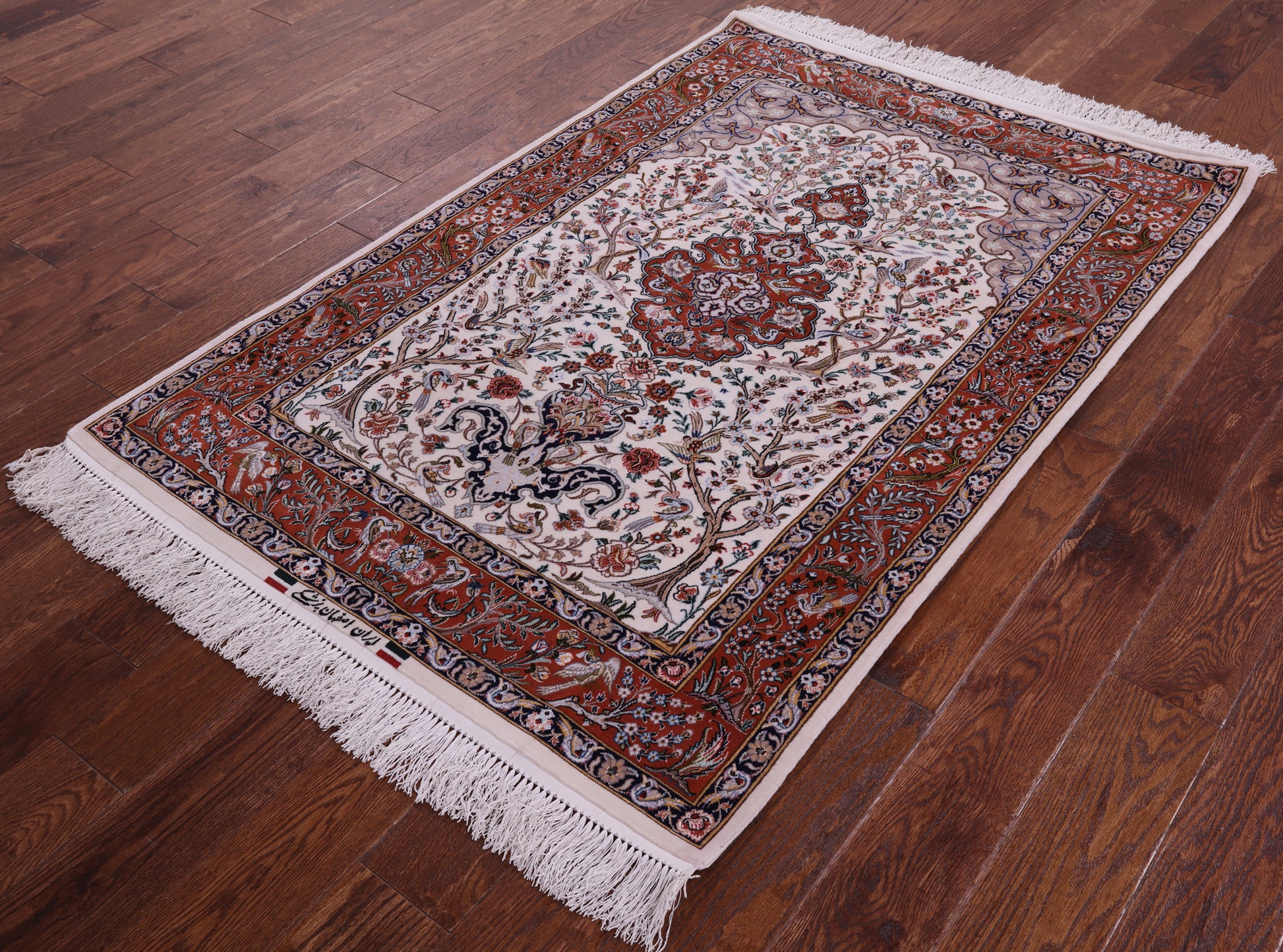 Ivory Signed Authentic Isfahan Wool & Silk Persian Rug 3' 7" X 5' 4" - Golden Nile