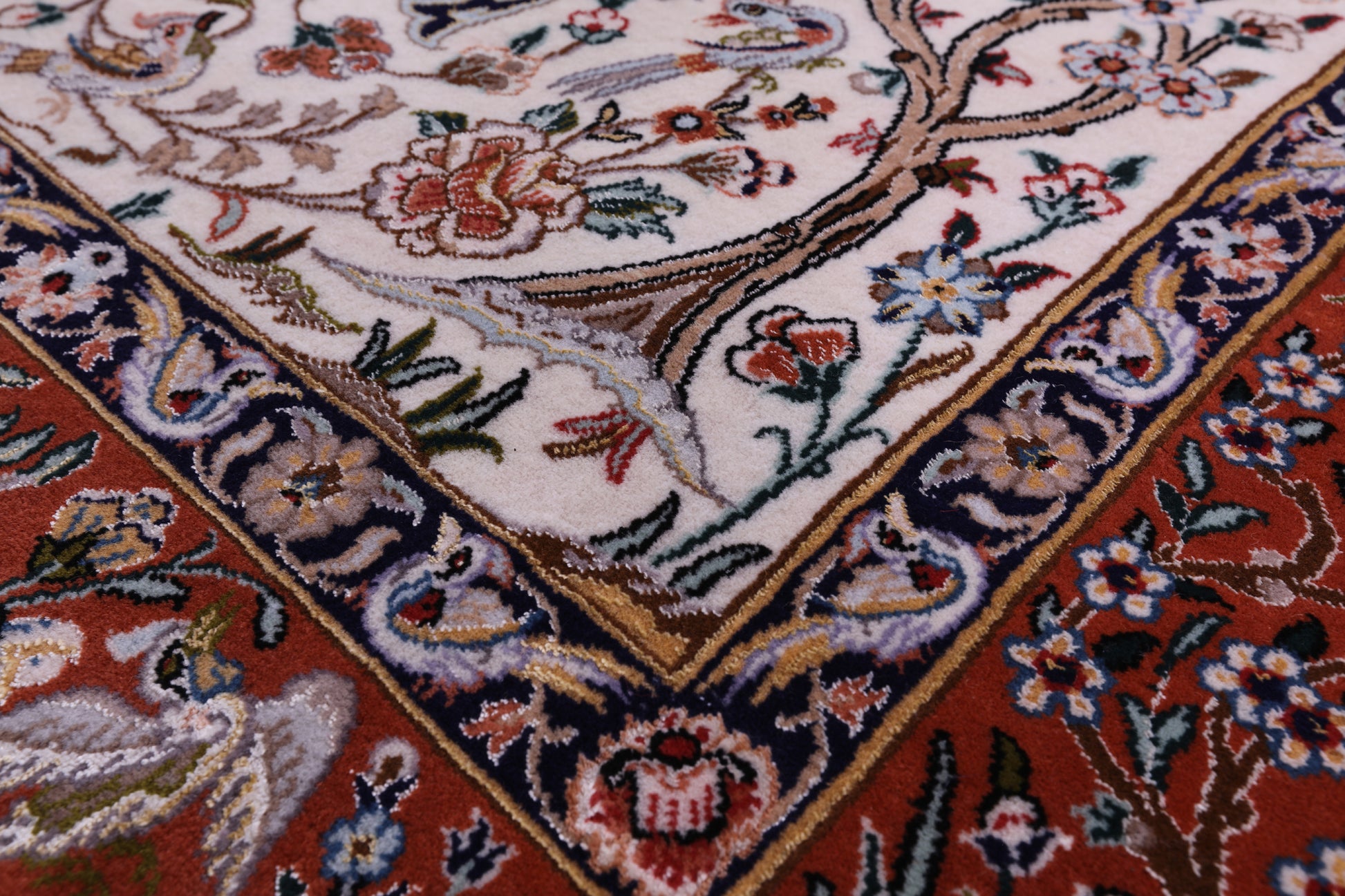 Ivory Signed Authentic Isfahan Wool & Silk Persian Rug 3' 7" X 5' 4" - Golden Nile