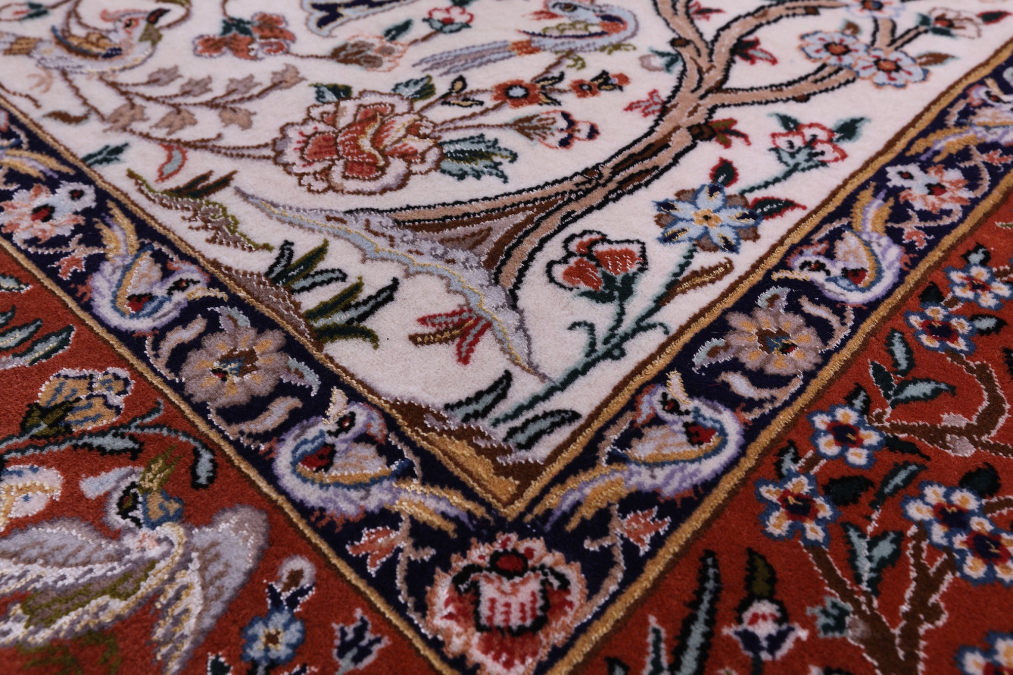 Ivory Signed Authentic Isfahan Wool & Silk Persian Rug 3' 7" X 5' 4" - Golden Nile