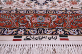 Ivory Signed Authentic Isfahan Wool & Silk Persian Rug 3' 7" X 5' 4" - Golden Nile
