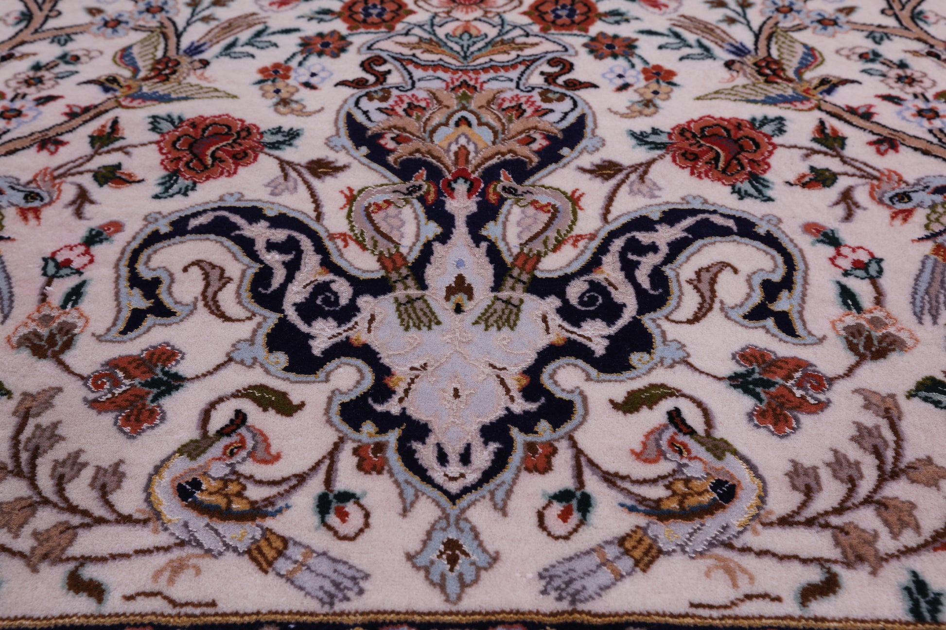 Ivory Signed Authentic Isfahan Wool & Silk Persian Rug 3' 7" X 5' 4" - Golden Nile