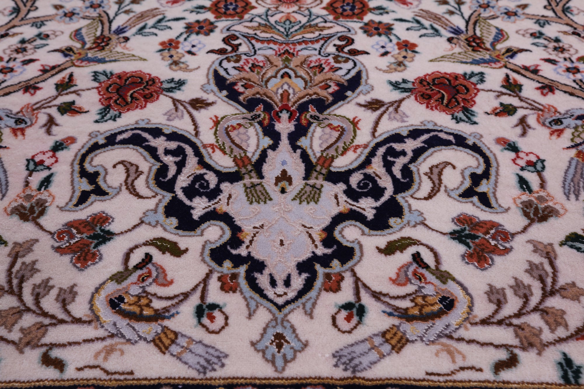 Ivory Signed Authentic Isfahan Wool & Silk Persian Rug 3' 7" X 5' 4" - Golden Nile