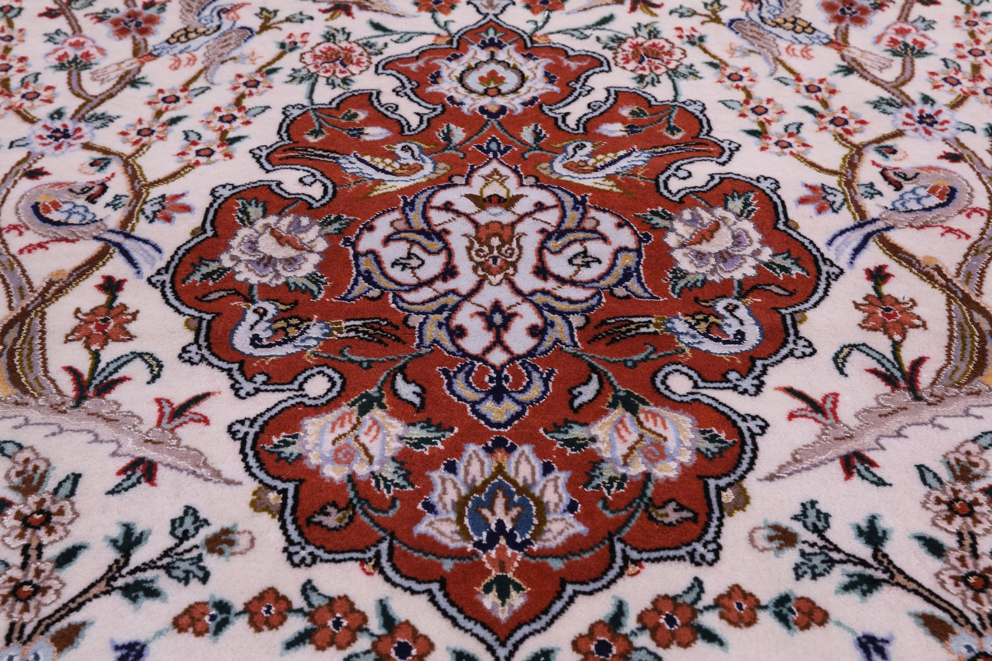 Ivory Signed Authentic Isfahan Wool & Silk Persian Rug 3' 7" X 5' 4" - Golden Nile
