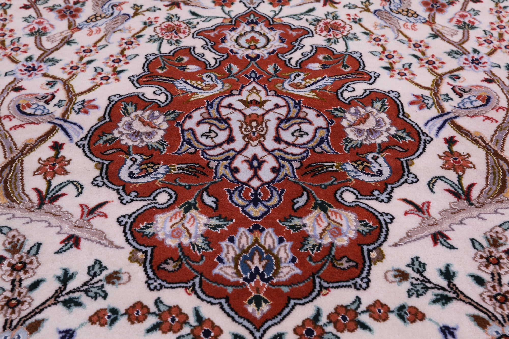 Ivory Signed Authentic Isfahan Wool & Silk Persian Rug 3' 7" X 5' 4" - Golden Nile