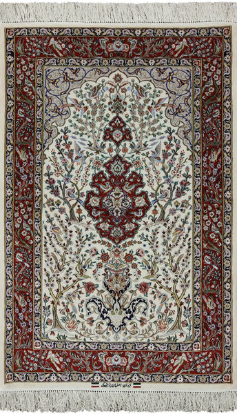 3' 7" X 5' 5" Authentic Persian Isfahan Signed Wool & Silk Handmade Rug - Golden Nile