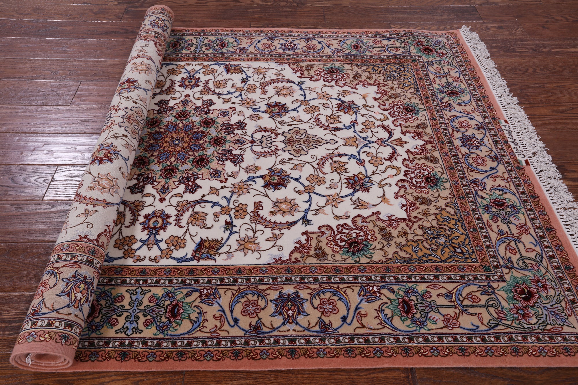 Ivory Isfahan Authentic Persian Hand Knotted Wool & Silk Area Rug - 4' 2" X 6' 3" - Golden Nile