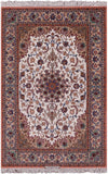 Ivory Isfahan Authentic Persian Hand Knotted Wool & Silk Area Rug - 4' 2" X 6' 3" - Golden Nile