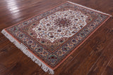 Ivory Isfahan Authentic Persian Hand Knotted Wool & Silk Area Rug - 4' 2" X 6' 3" - Golden Nile