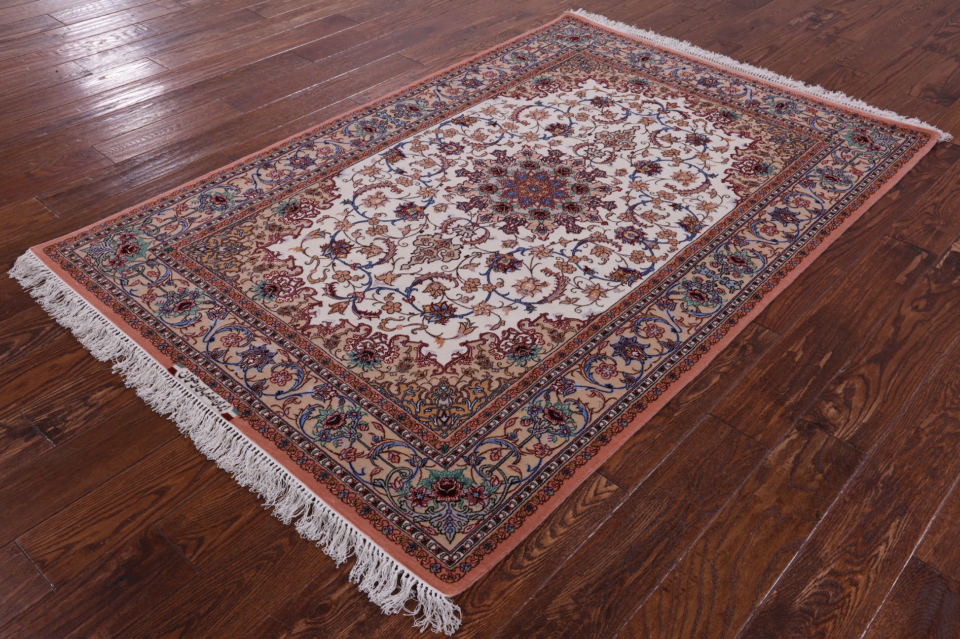Ivory Isfahan Authentic Persian Hand Knotted Wool & Silk Area Rug - 4' 2" X 6' 3" - Golden Nile