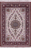 Ivory Isfahan Authentic Persian Hand Knotted Wool & Silk Area Rug - 4' 3" X 6' 7" - Golden Nile