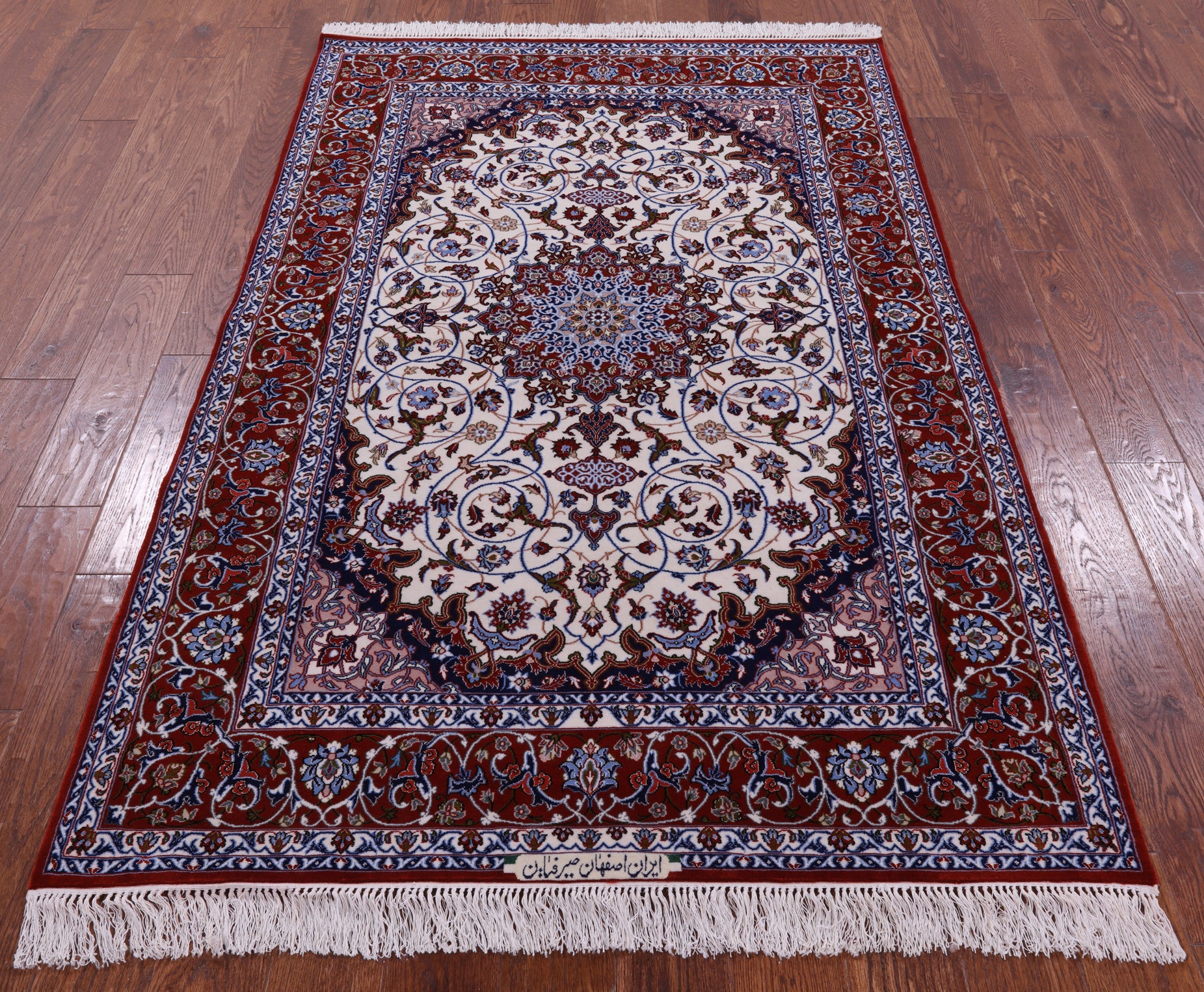 Ivory Isfahan Authentic Persian Hand Knotted Wool & Silk Area Rug - 4' 3" X 6' 8" - Golden Nile