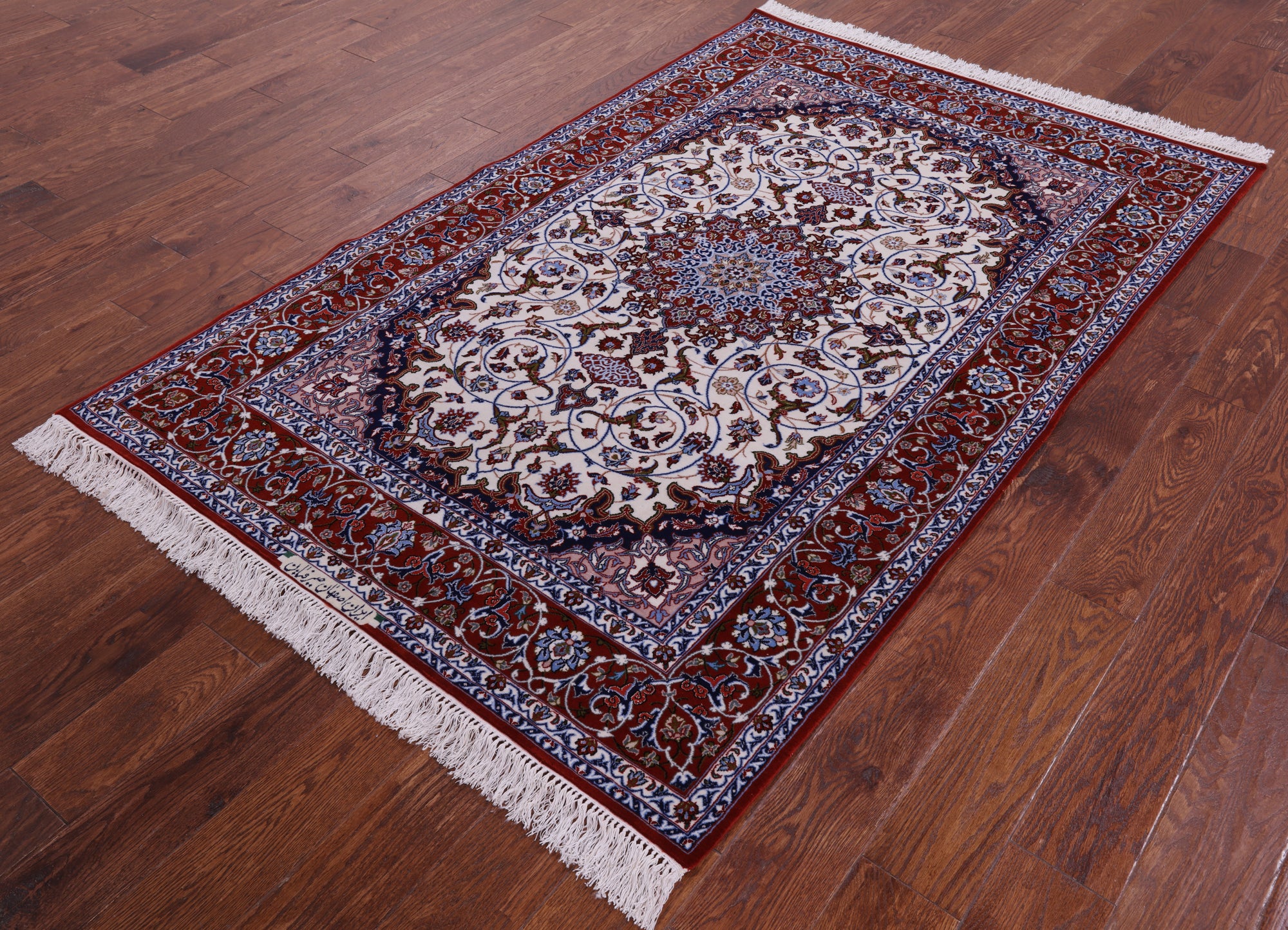 Ivory Isfahan Authentic Persian Hand Knotted Wool & Silk Area Rug - 4' 3" X 6' 8" - Golden Nile