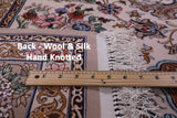 Ivory Isfahan Authentic Persian Hand Knotted Wool & Silk Area Rug - 5' 1" X 7' 8" - Golden Nile