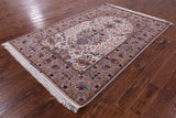 Ivory Isfahan Authentic Persian Hand Knotted Wool & Silk Area Rug - 5' 1" X 7' 8" - Golden Nile