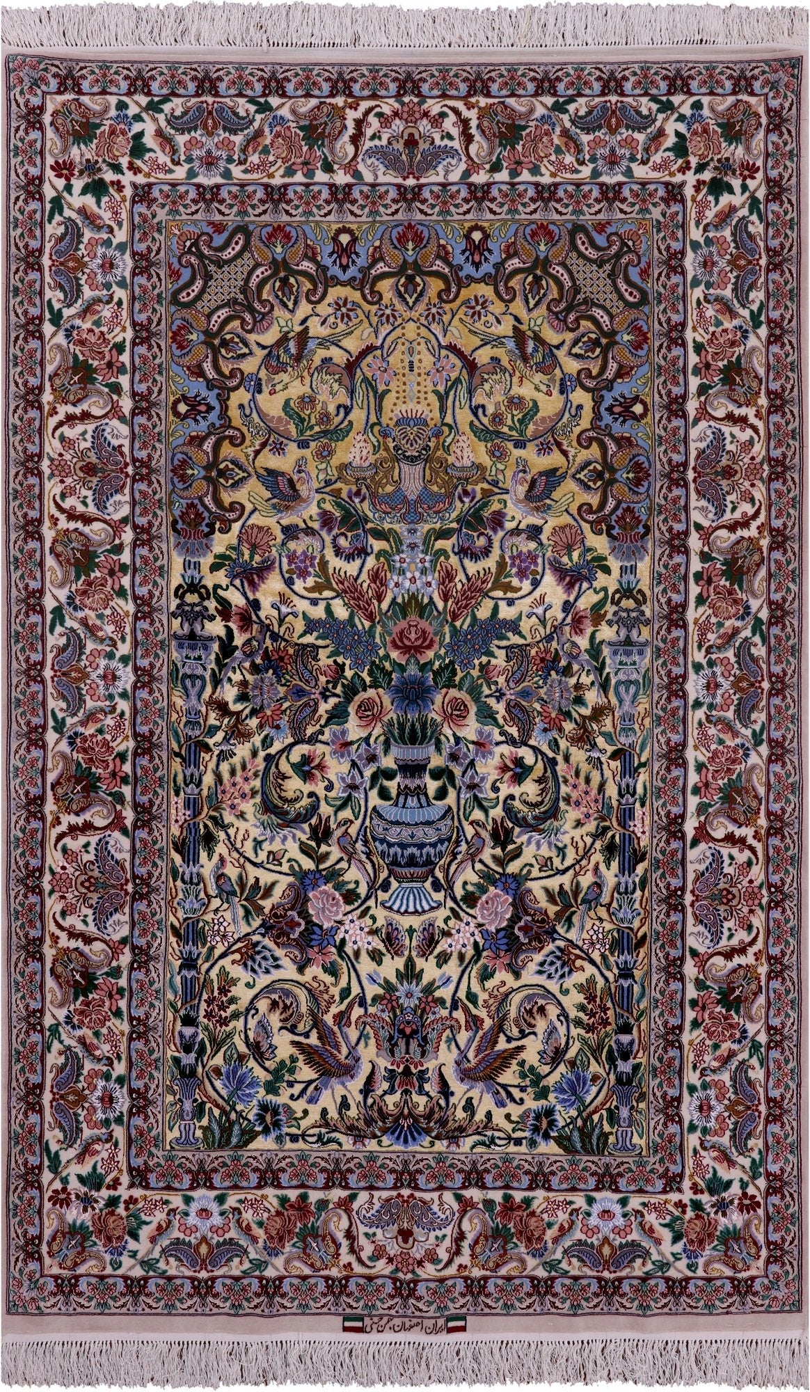 Gold Isfahan Authentic Persian Hand Knotted Wool & Silk Area Rug - 4' 11" X 7' 9" - Golden Nile