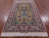 Gold Isfahan Authentic Persian Hand Knotted Wool & Silk Area Rug - 4' 11" X 7' 9" - Golden Nile