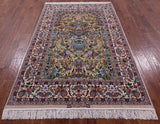 Gold Isfahan Authentic Persian Hand Knotted Wool & Silk Area Rug - 4' 11" X 7' 9" - Golden Nile