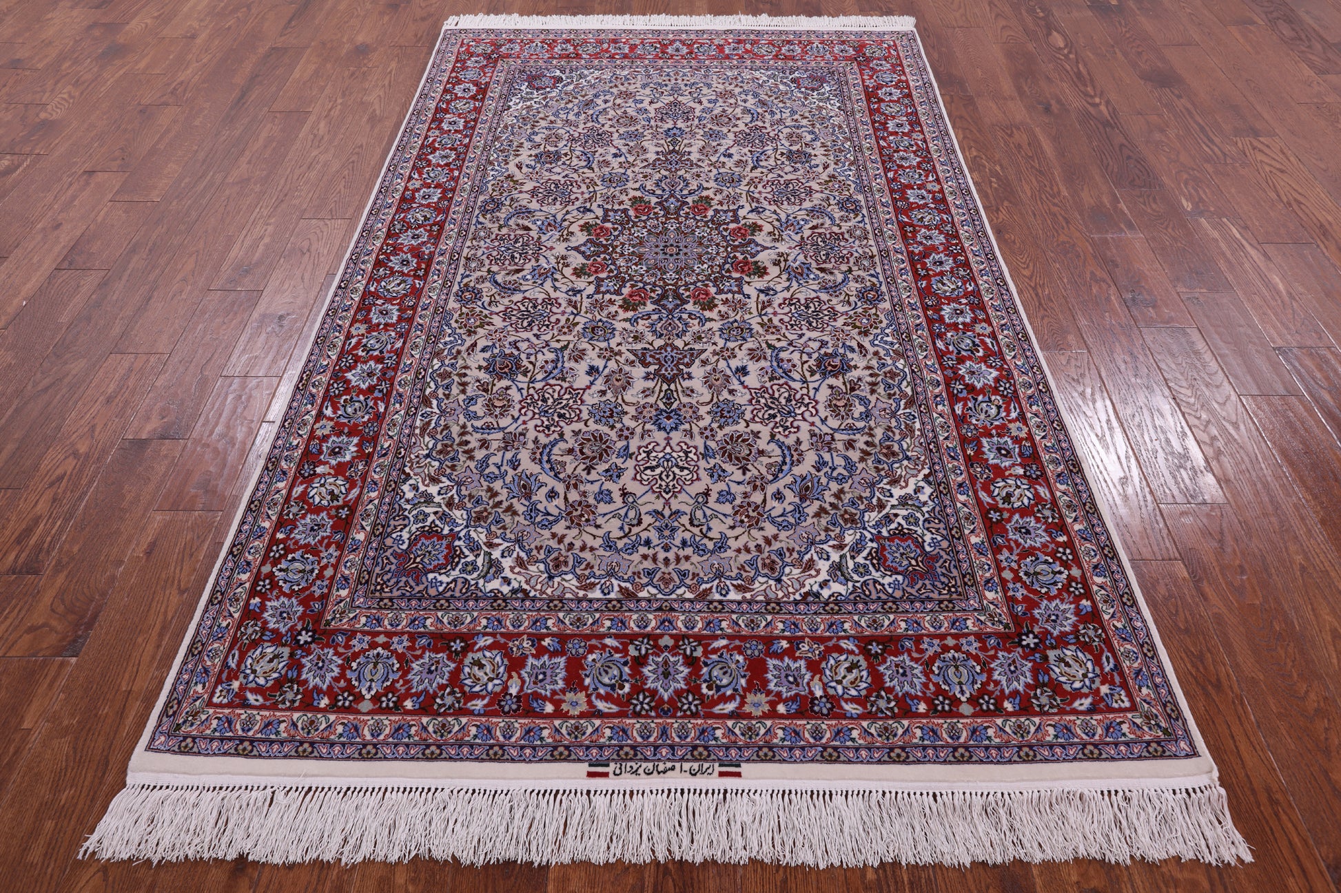 Isfahan Authentic Persian Hand Knotted Wool & Silk Area Rug - 5' 1" X 8' 0" - Golden Nile