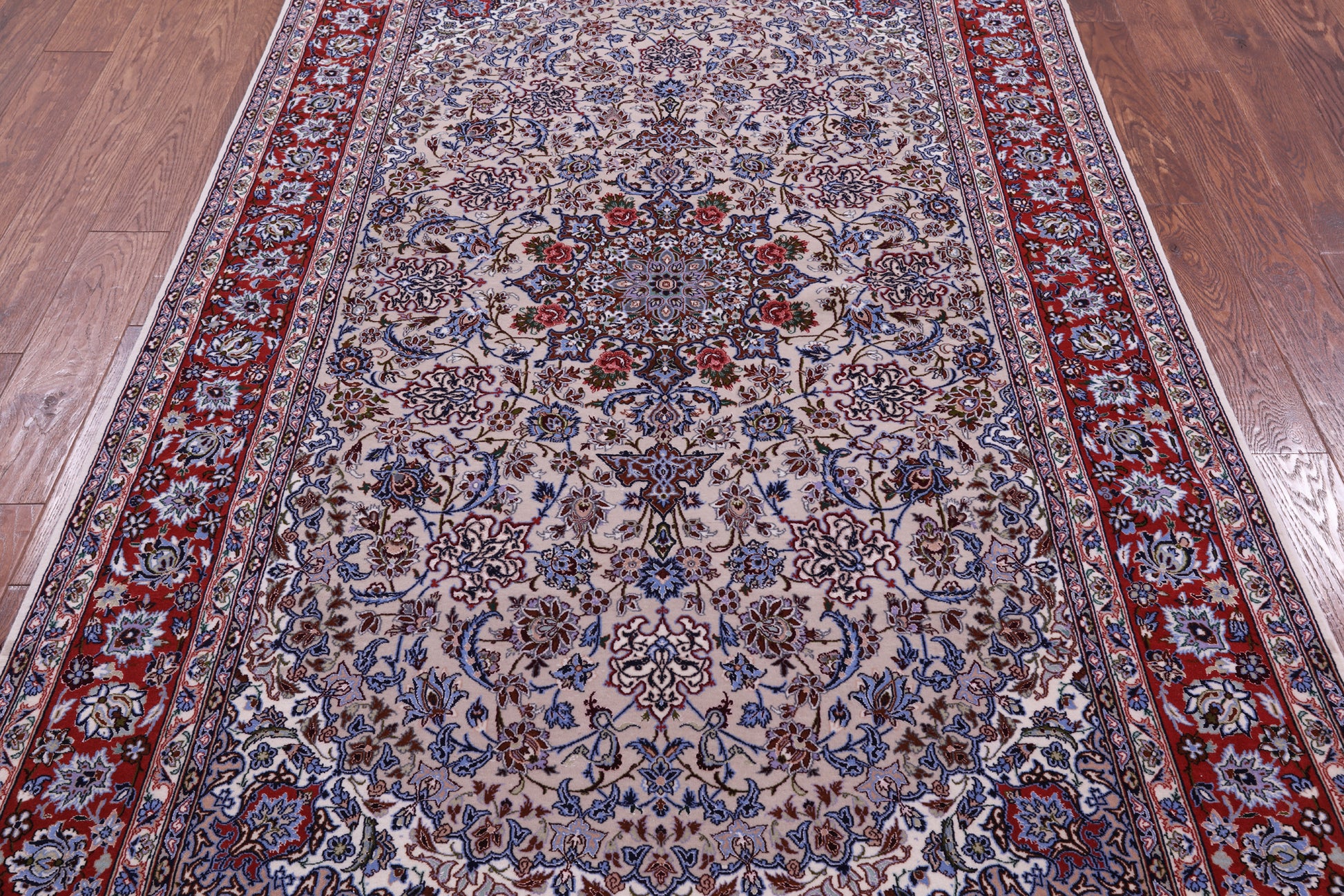 Isfahan Authentic Persian Hand Knotted Wool & Silk Area Rug - 5' 1" X 8' 0" - Golden Nile