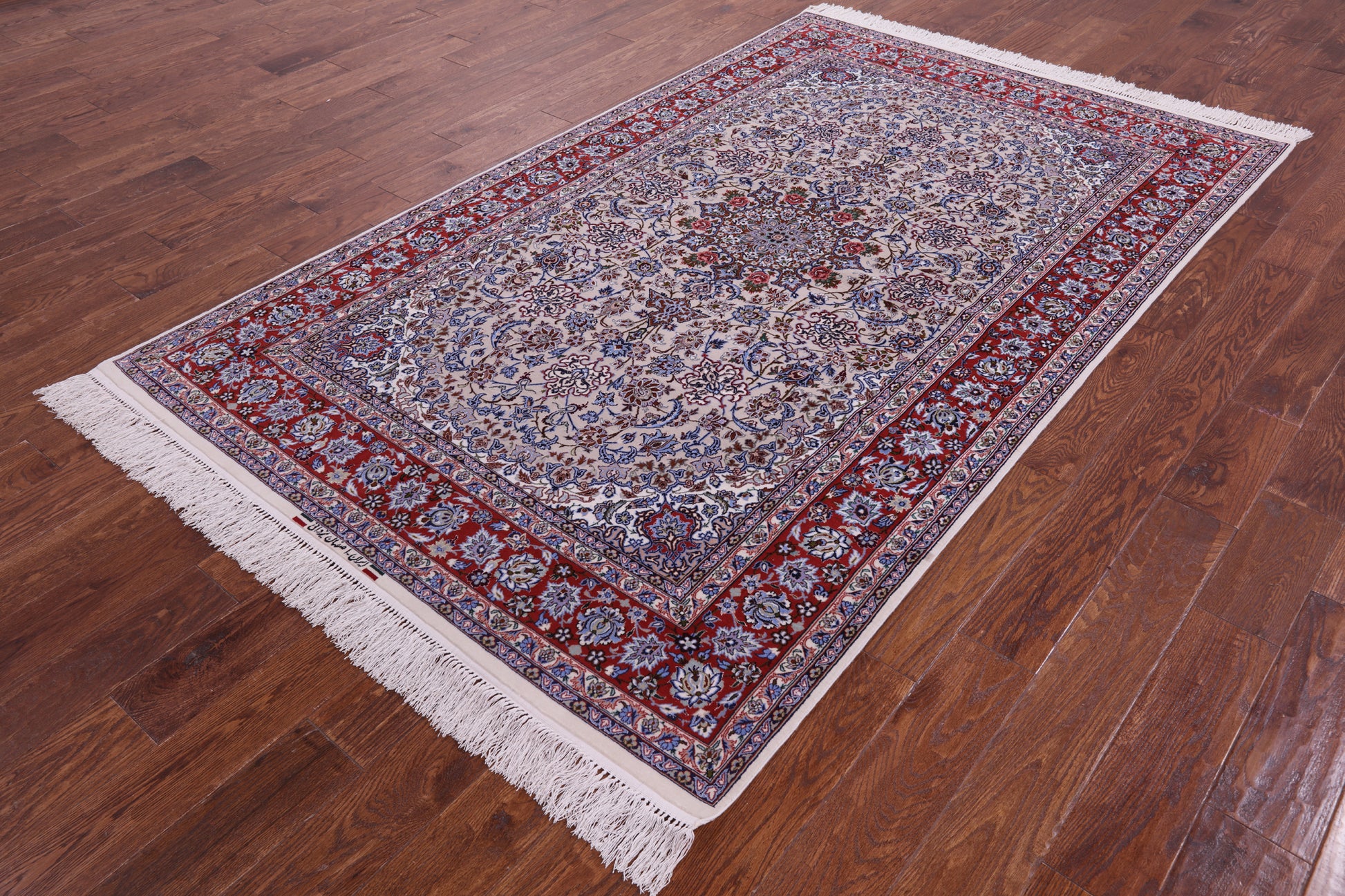 Isfahan Authentic Persian Hand Knotted Wool & Silk Area Rug - 5' 1" X 8' 0" - Golden Nile