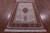 Ivory Isfahan Authentic Persian Hand Knotted Wool & Silk Area Rug - 5' 1" X 7' 11" - Golden Nile