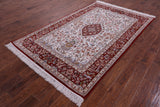 Ivory Isfahan Authentic Persian Hand Knotted Wool & Silk Area Rug - 5' 1" X 7' 11" - Golden Nile