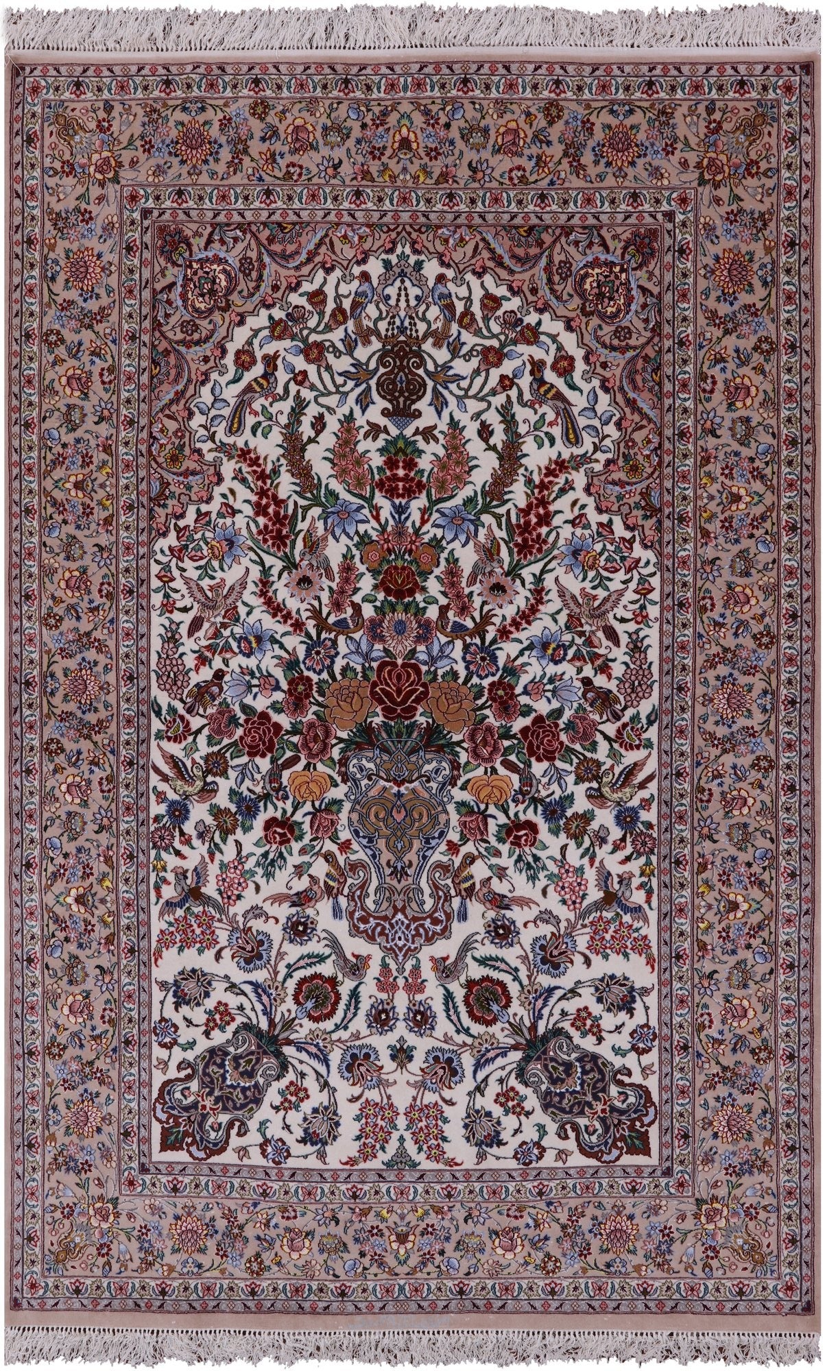 Ivory Isfahan Authentic Persian Hand Knotted Wool & Silk Area Rug - 5' 3" X 7' 10" - Golden Nile