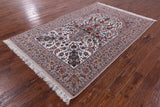 Ivory Isfahan Authentic Persian Hand Knotted Wool & Silk Area Rug - 5' 3" X 7' 10" - Golden Nile