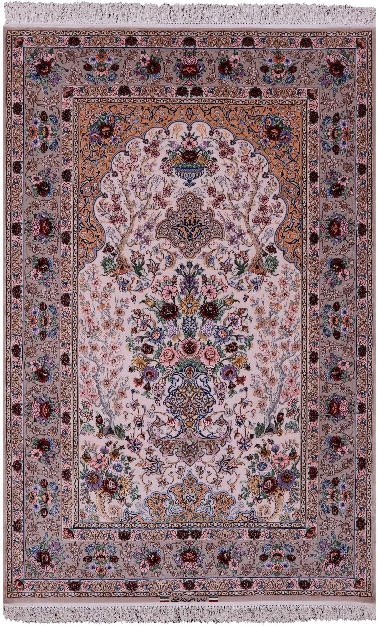 Ivory Isfahan Authentic Persian Hand Knotted Wool & Silk Area Rug - 5' 2" X 7' 11" - Golden Nile