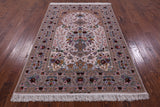 Ivory Isfahan Authentic Persian Hand Knotted Wool & Silk Area Rug - 5' 2" X 7' 11" - Golden Nile