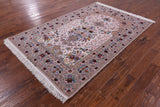 Ivory Isfahan Authentic Persian Hand Knotted Wool & Silk Area Rug - 5' 2" X 7' 11" - Golden Nile